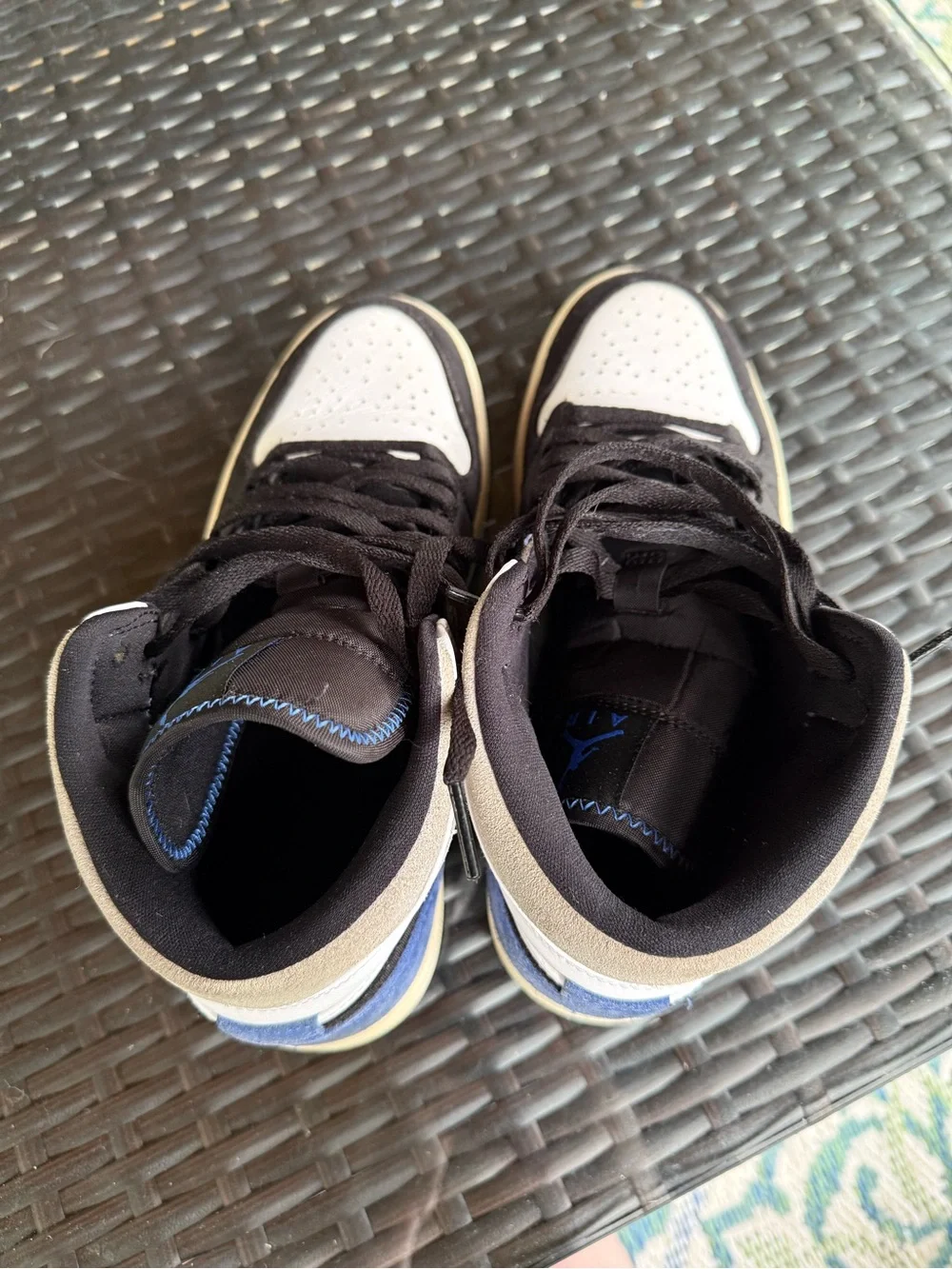 Air Jordan Men’s Mid-Top Sneakers in Black, White & Blue